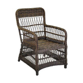 Prémium minőségű, vidéki vintage stílusú, natúr színű műrattan kerti fotel ekrü színű olefin ülő és hátpárnával